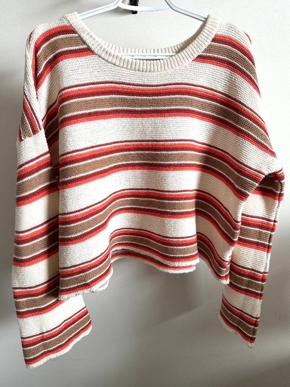 NWOT Others Follow Striped Cropped Pullover Sweater Knit Earthy Boho Slouchy Med